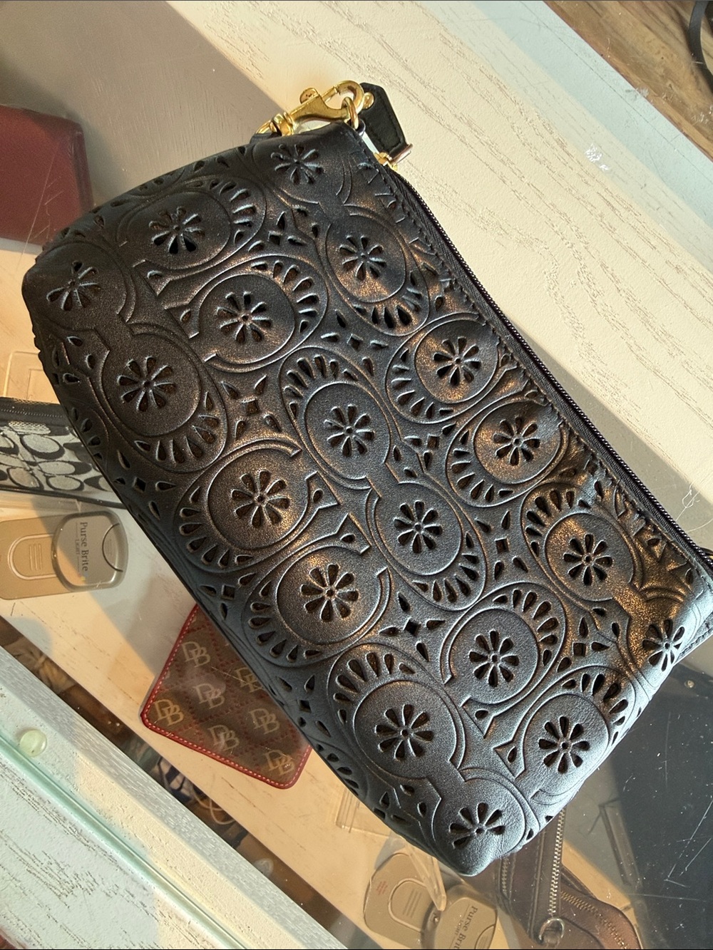 Coach Vintage Black Laser-Cut Floral Leather Shoulder Bag - Picture 3 of 4